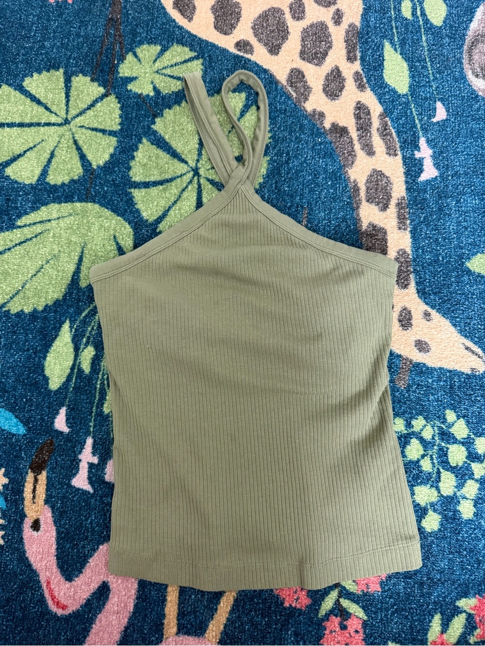 Old Navy Olive Ribbed Halter Strap Tank Top